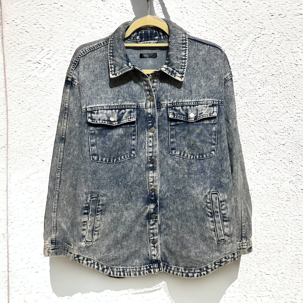 Retro Denim Acid-wash Shacket - Size M/L